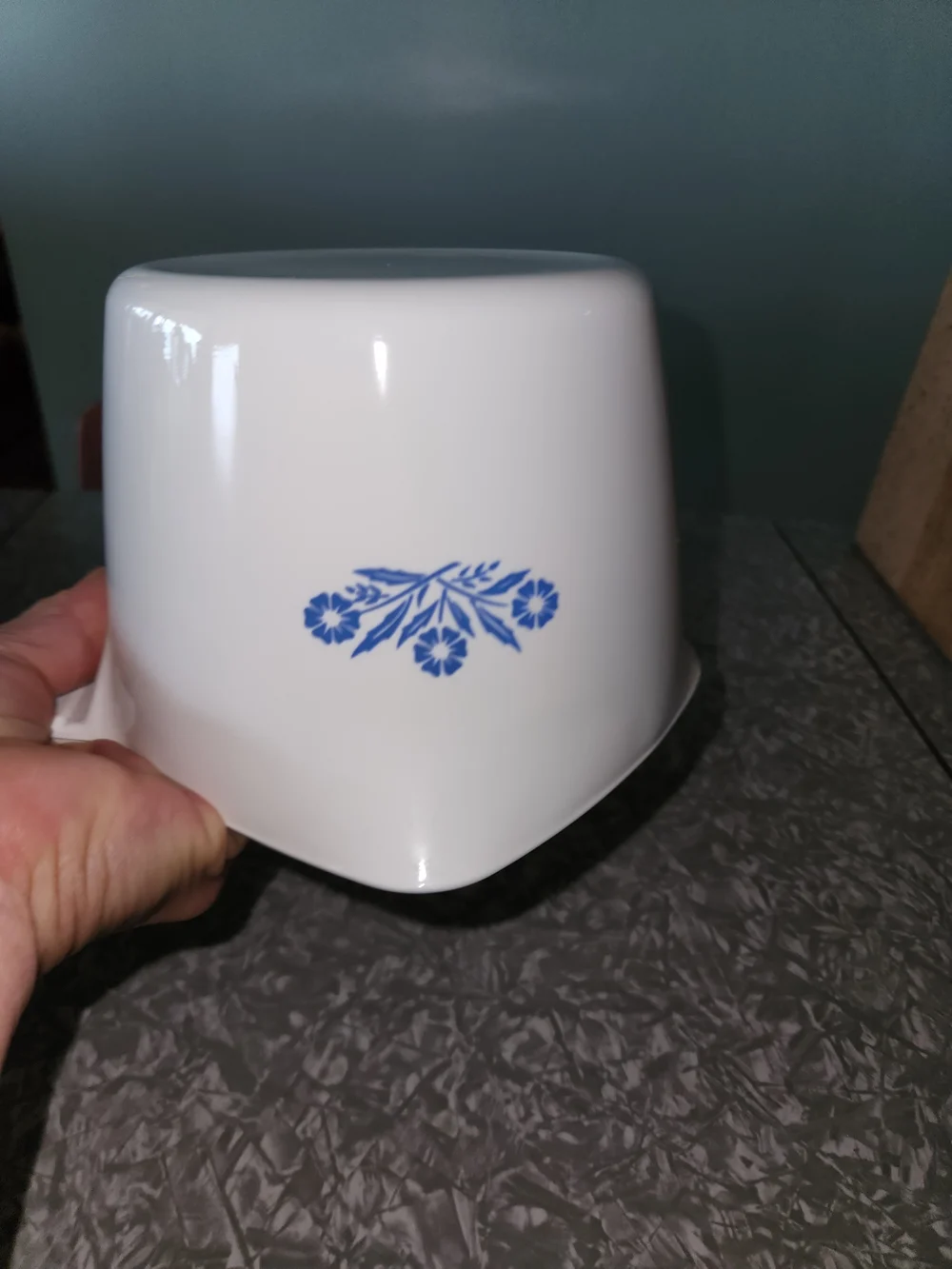 Corningware White Ceramic Pitcher with Blue Floral Design